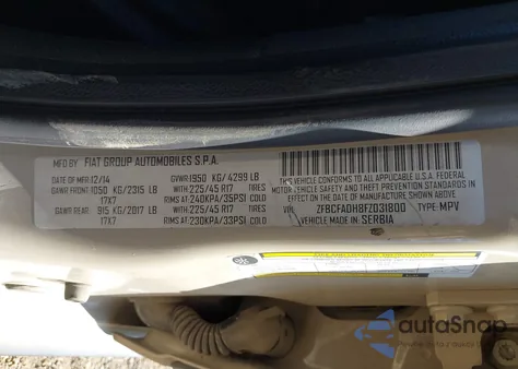 2015 Fiat 500L Trekking from USA, damaged, VIN ZFBCFADH8FZ031800